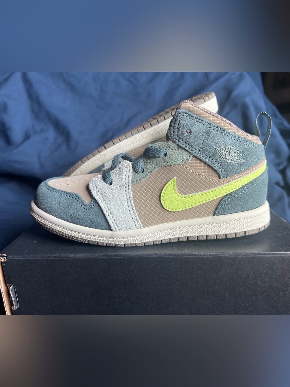 Nike Kids Mid-Top Sneakers in Teal, Beige, and Lime